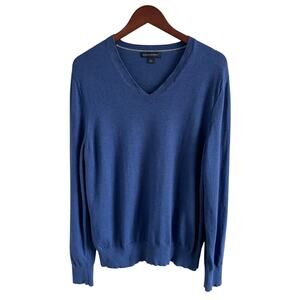 Banana Republic Men’s V-neck Sweater Silk Cashmere Blue Large Long Sleeve
